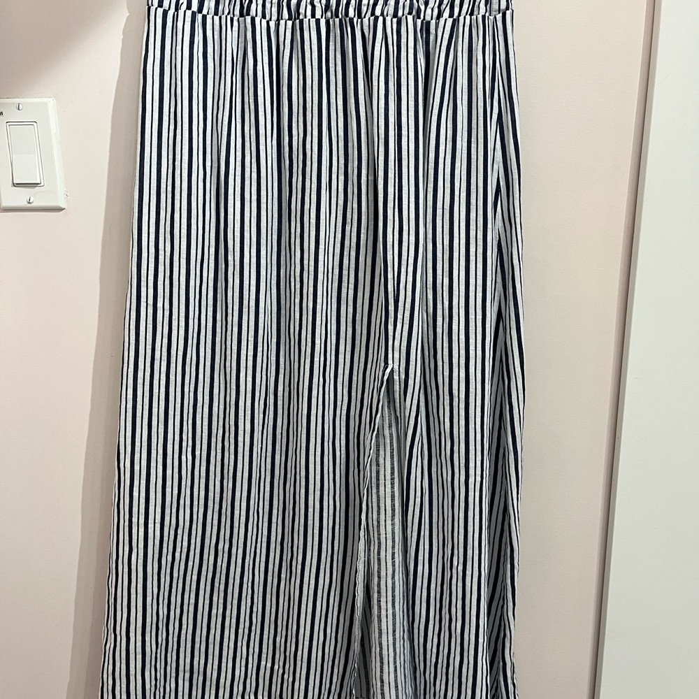 Striped Navy and White Linen Women's Skirt